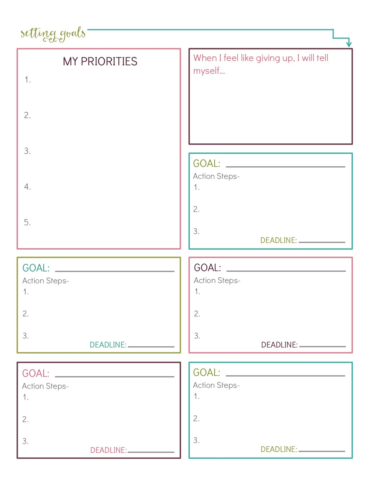 Multiple Page Printable Goal Chart