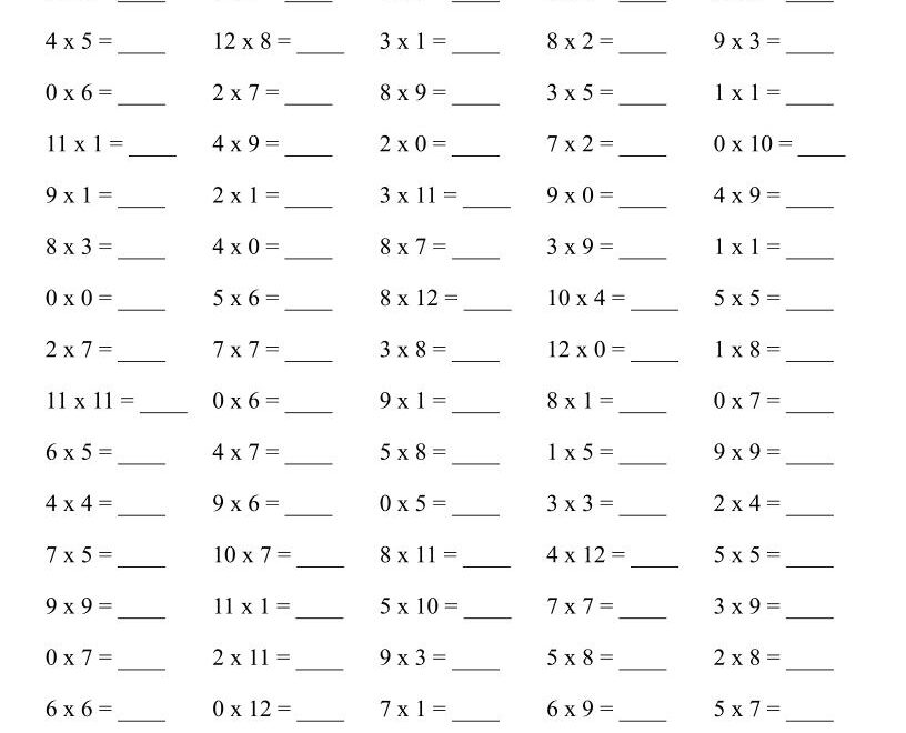 10 Printable Math Drills Multiplication Timetable 0 To 12 Practice Speed Counting PDF Made By Teachers