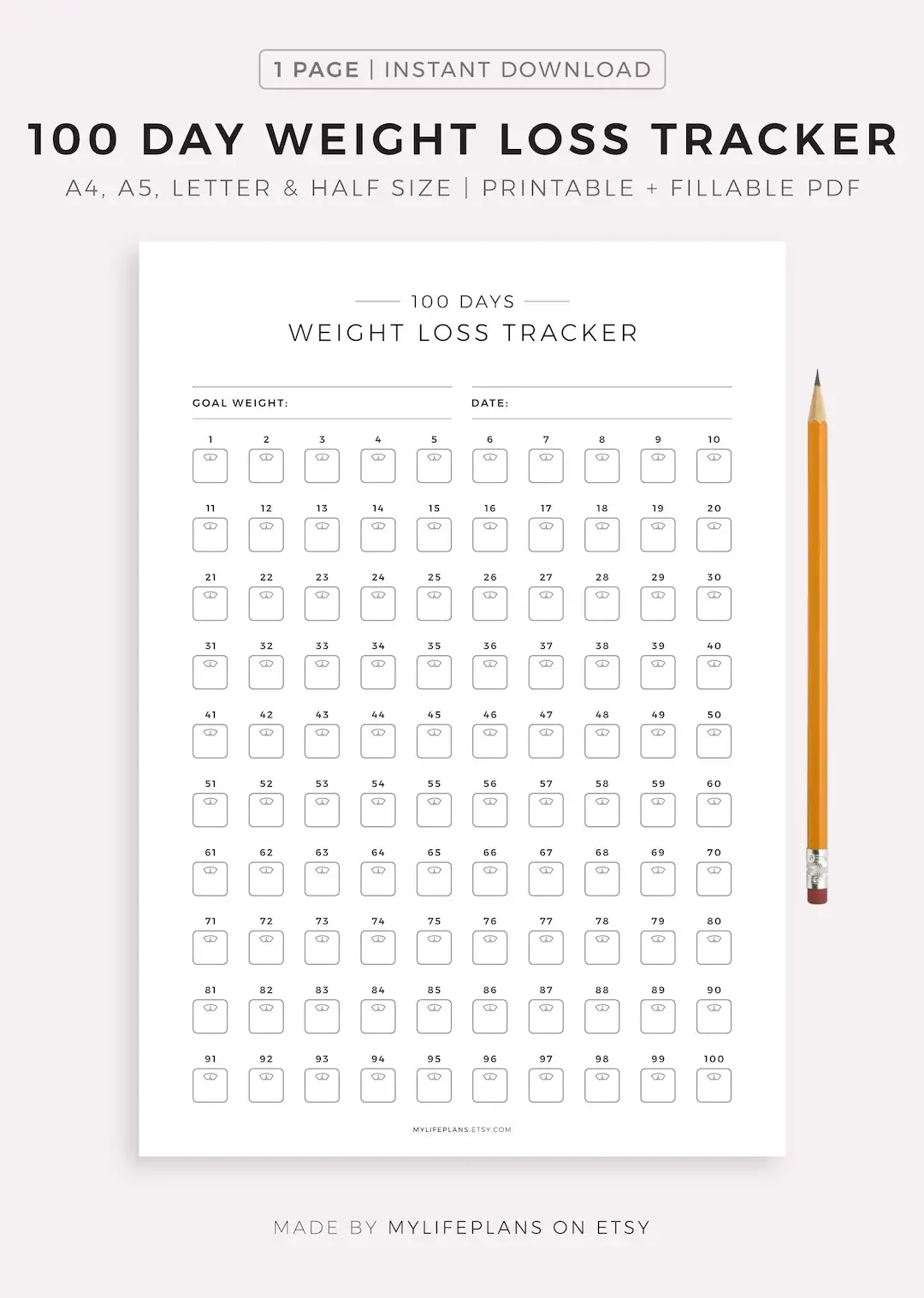 100 Day Weight Loss Tracker Printable Weight Loss Challenge Weight Loss Goal Weight Loss Journey A4 a5 letter half Instant Download PDF Etsy Canada