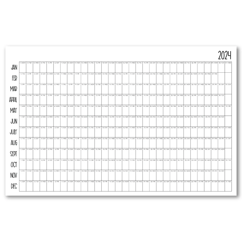 Printable Yearly One Page Planner Calendars