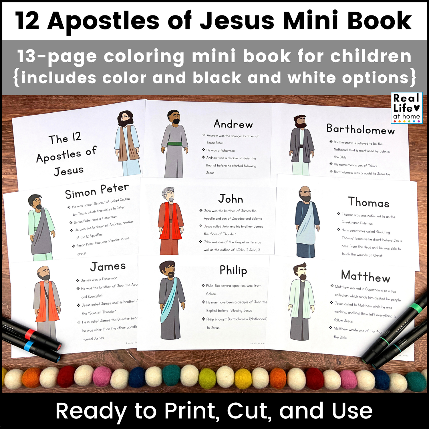 12 Apostles Of Jesus Mini Book For Kids 13 page Printable Book 