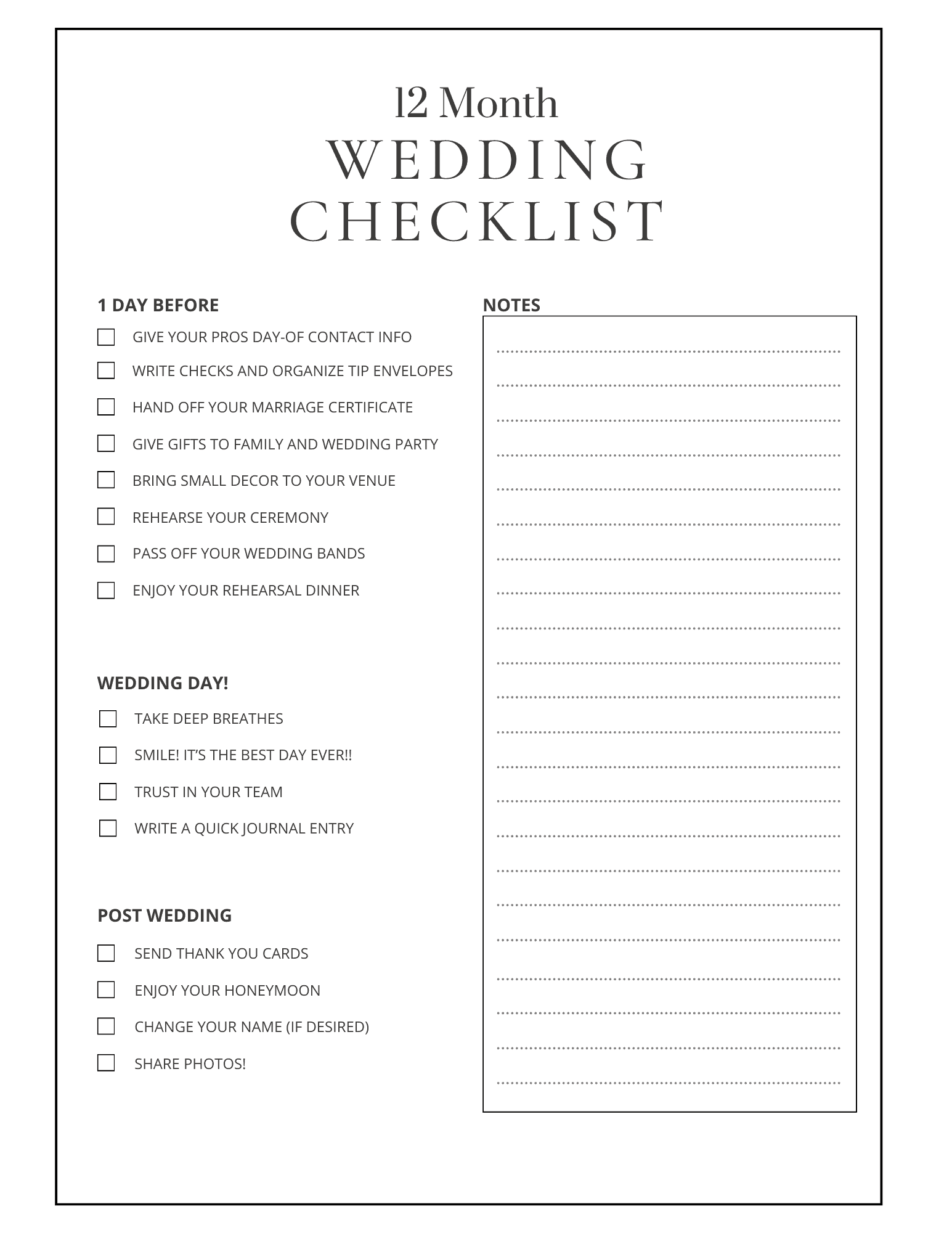 Printable Wedding Planner Checklist