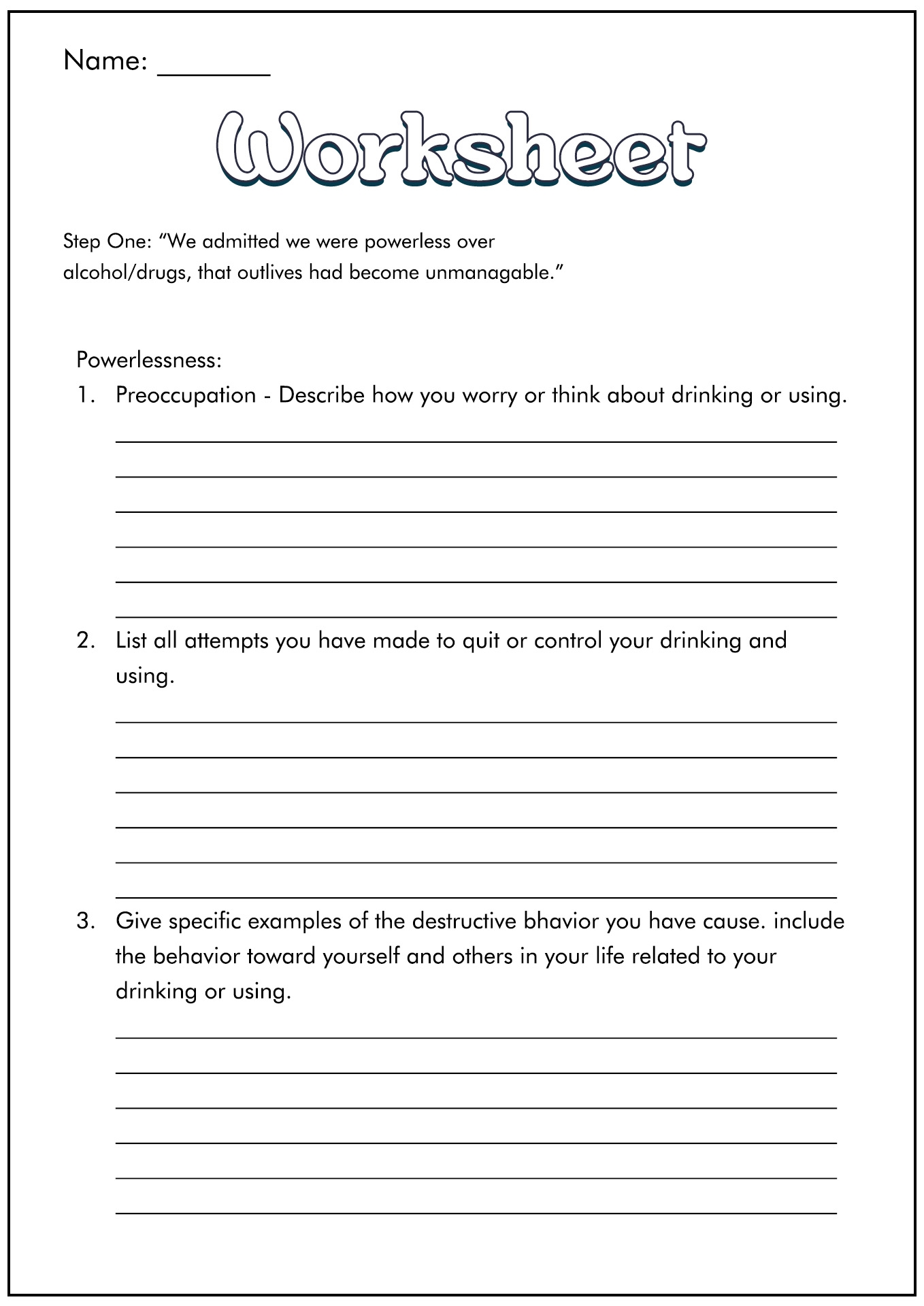 Printable Na Step Working Guide