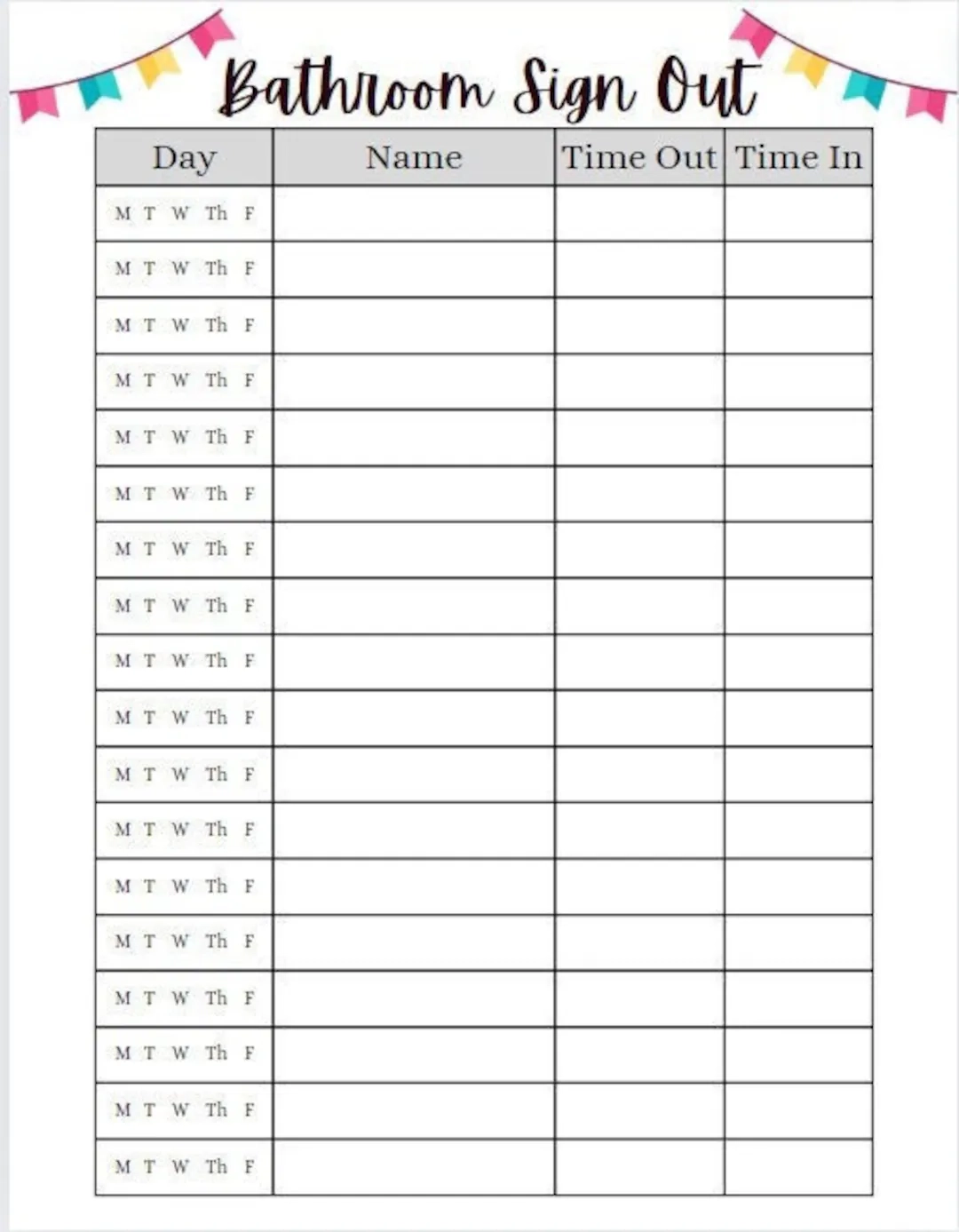 12 style Bathroom Sign out Sheet For Classrooms Printable Easy To Use Classroom Management Tool Etsy