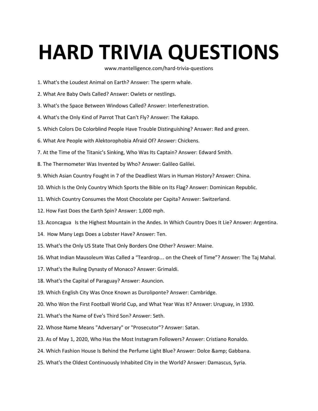 139 Really Hard Trivia Questions And Answers Mantelligence