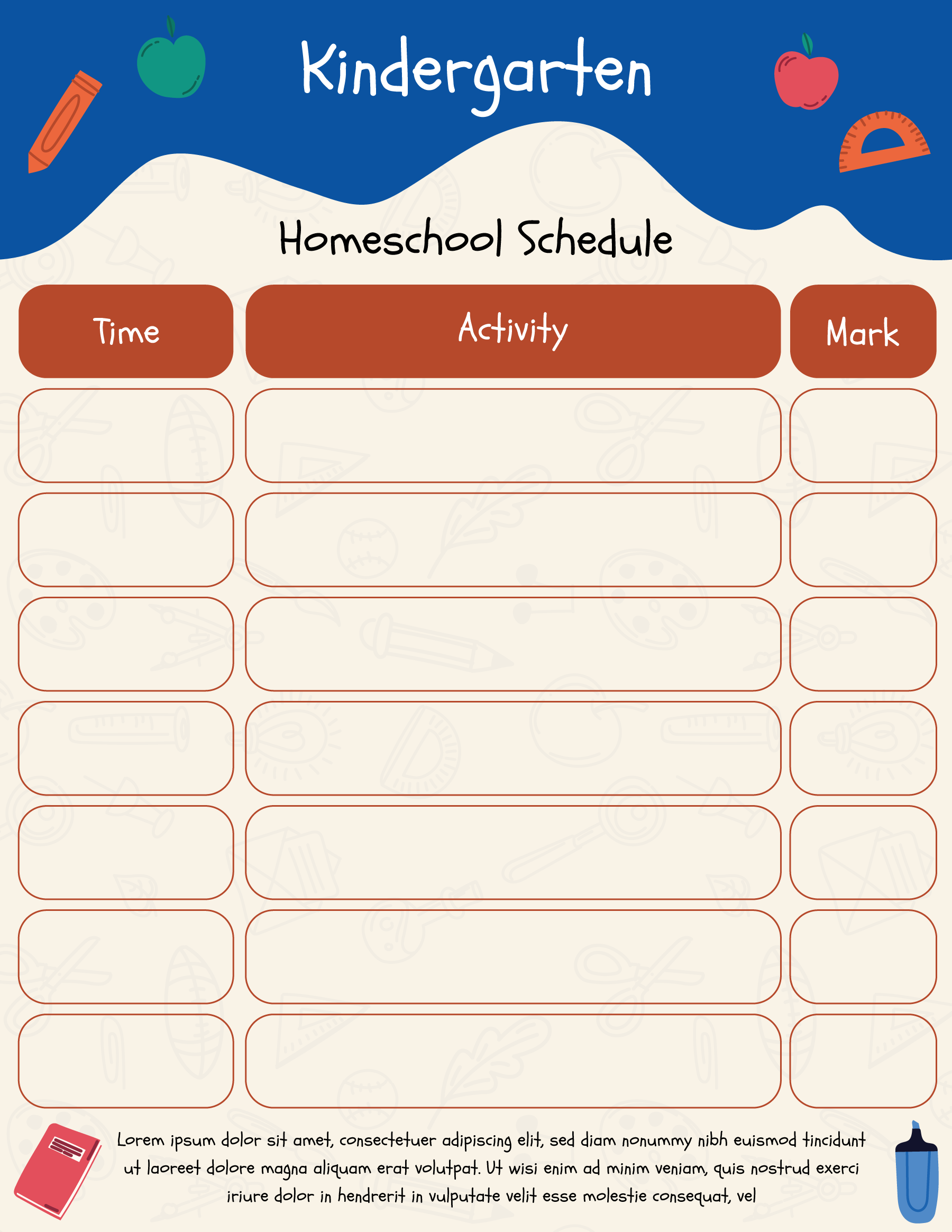 16 Free Kindergarten Homeschool Schedule Templates