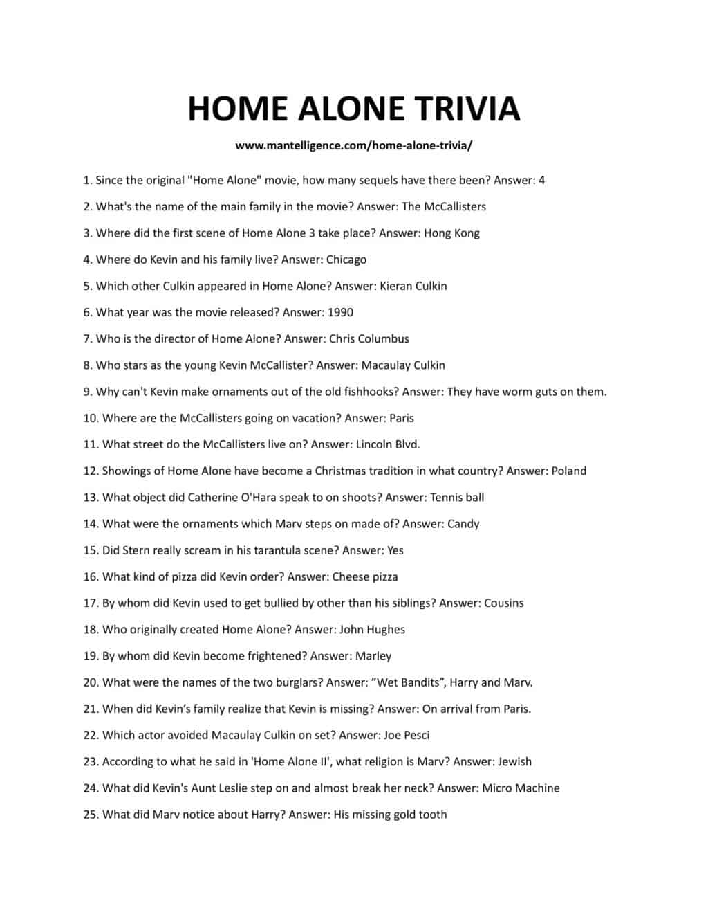 16 Home Alone Trivia Questions Answers Fun Movie Quiz Mantelligence