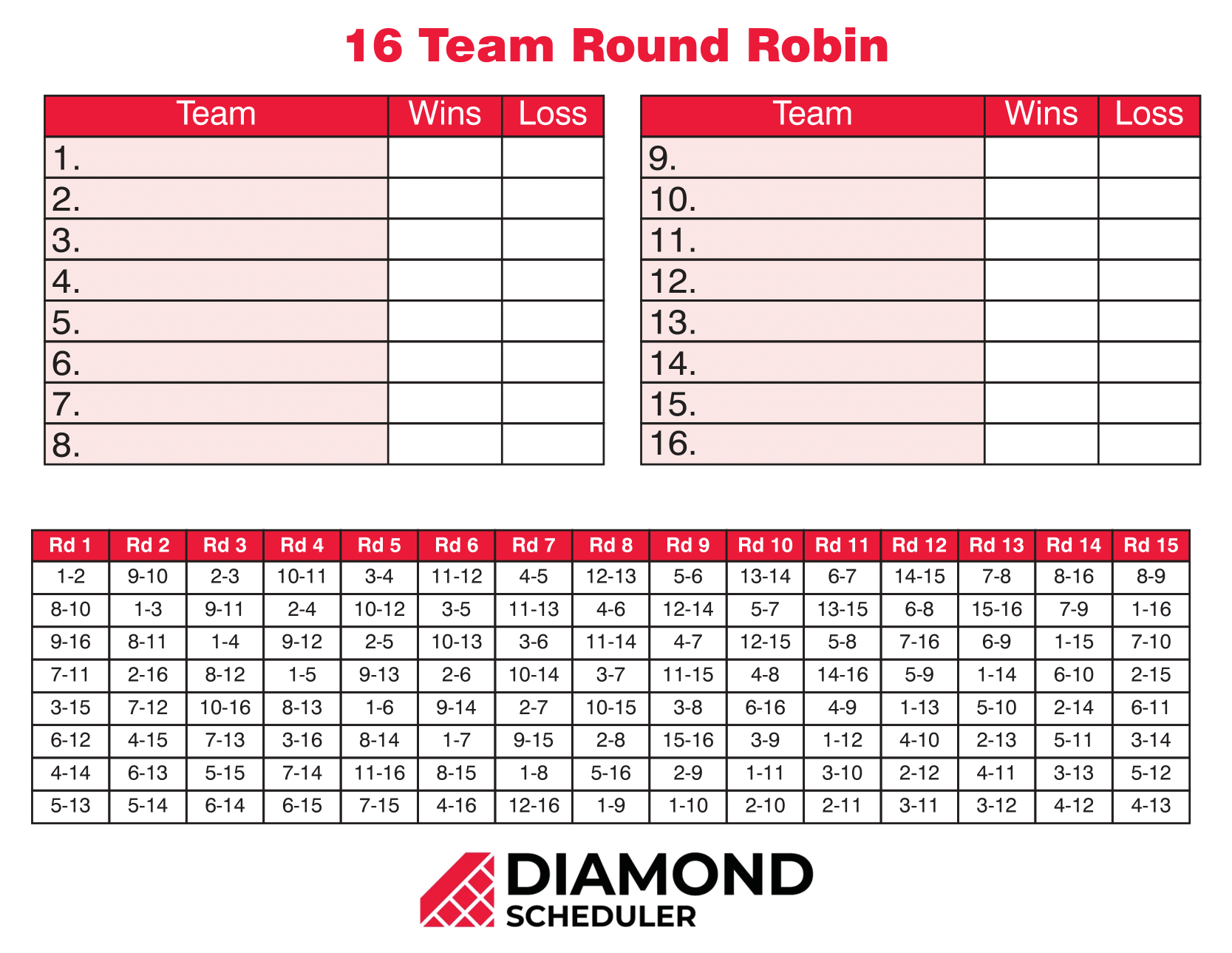 6 Gamme Round Robin Schedule Printable