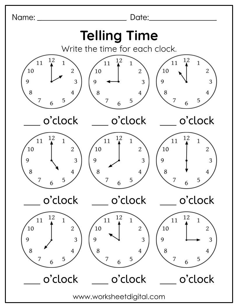 16 Telling Time To The Hour Worksheet Kindergarten First Grade Worksheets Library
