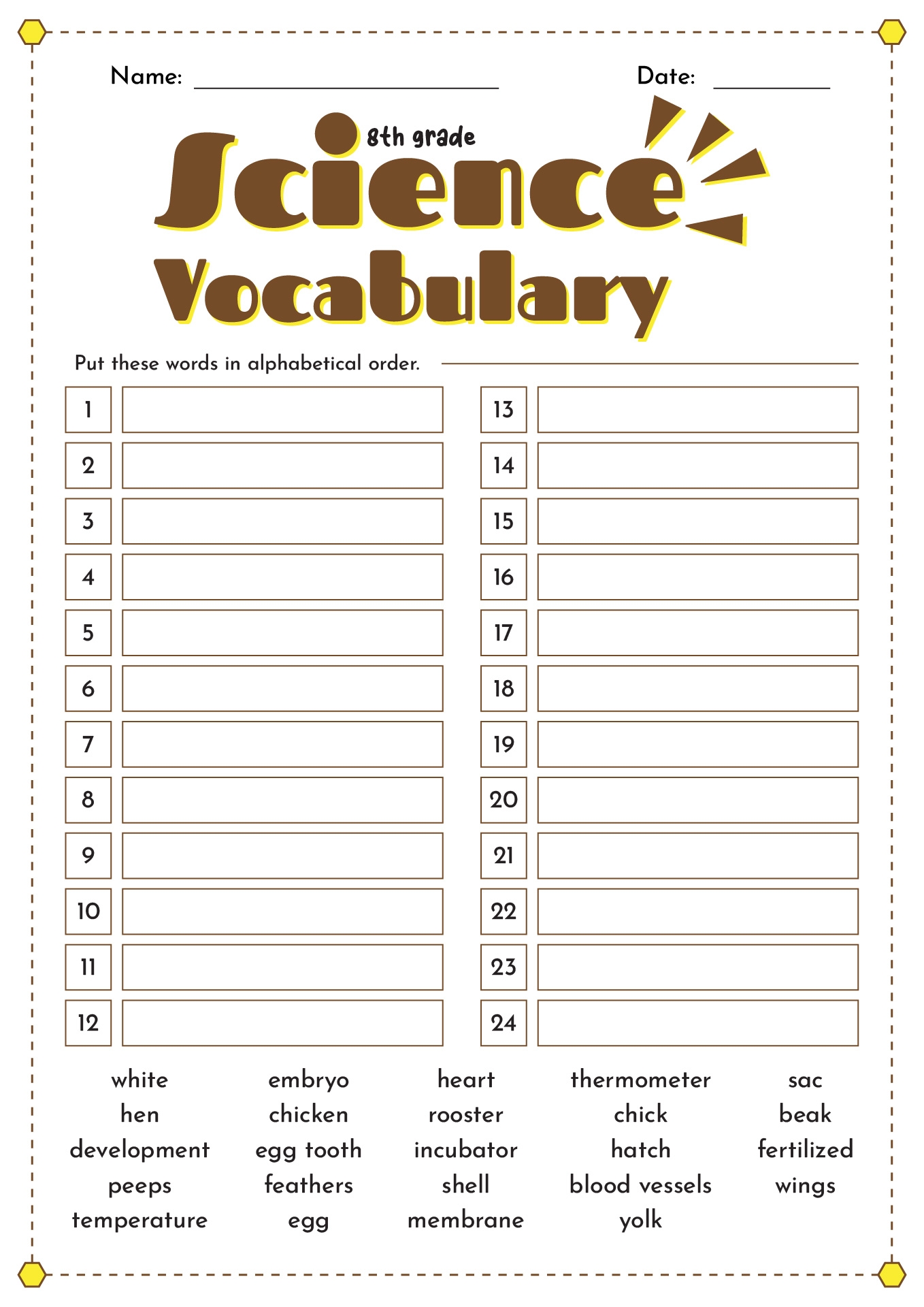 Printable 8th Grade Spelling Sheets
