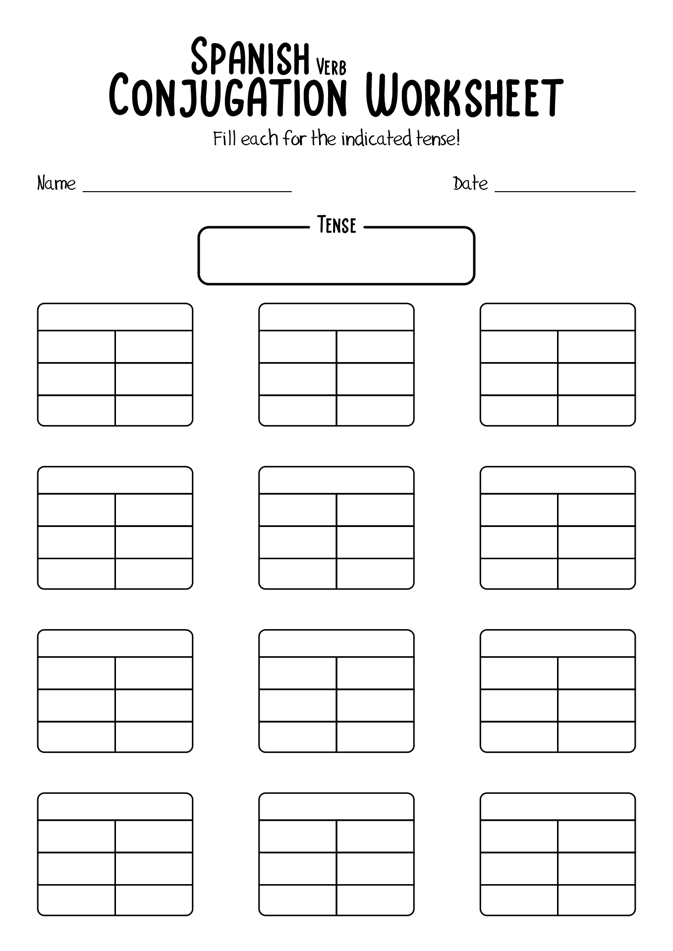 Printable Verb Chart Blank