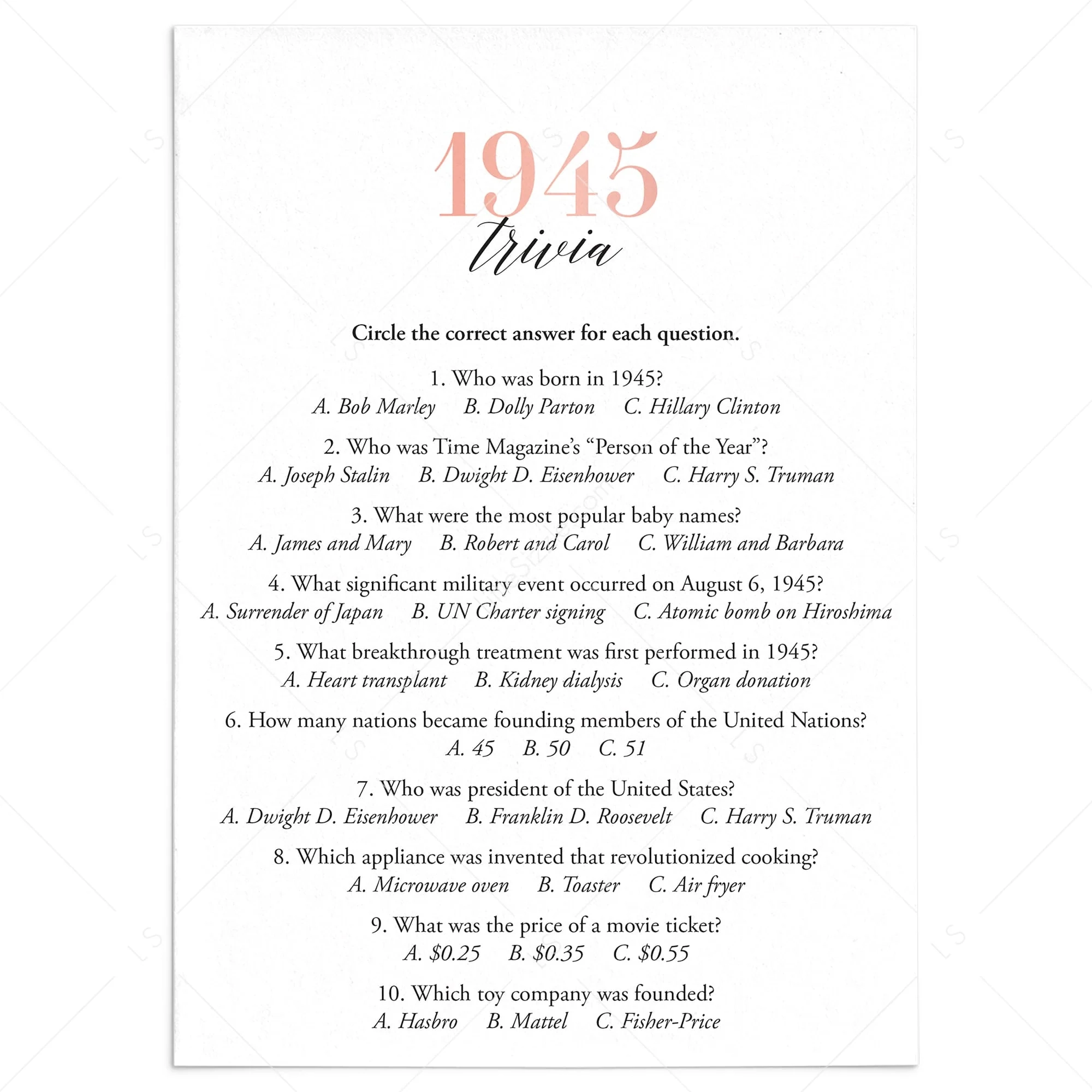 Free Printable Trivia Questions And Answers