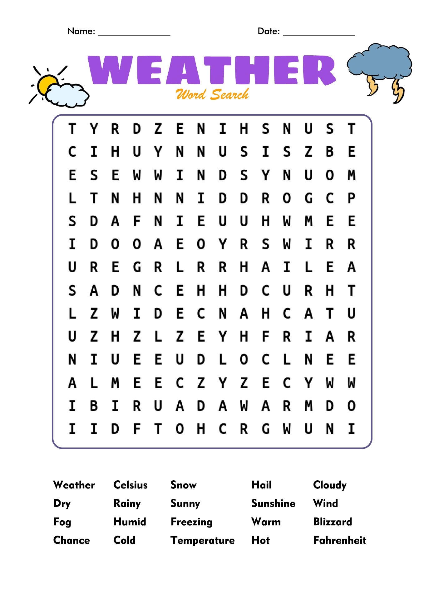 First Grade Word Search Printable Sheets