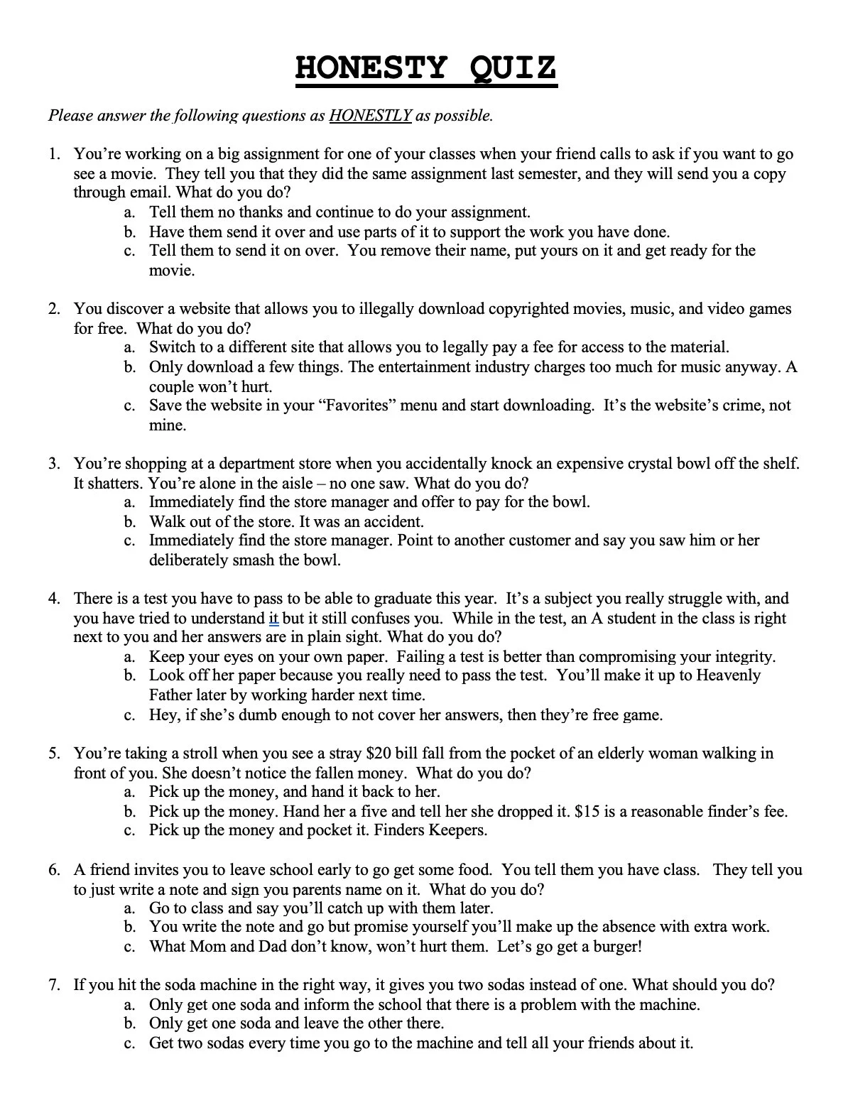 Printable Quiz On Movie Walkout