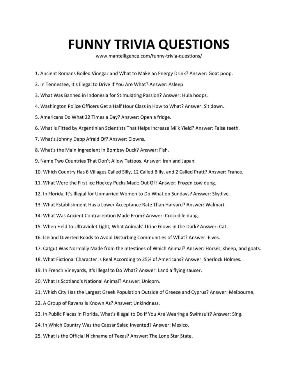 202 Really Funny Trivia Questions Answers Easy To Hard Mantelligence