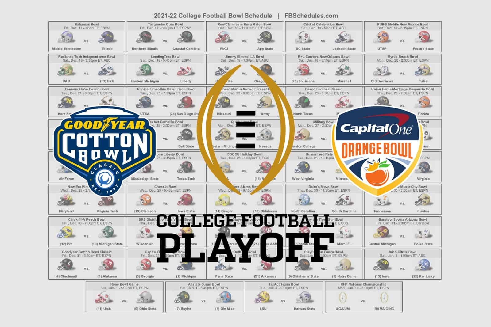 2026 Bowl Schedule Printable Channel