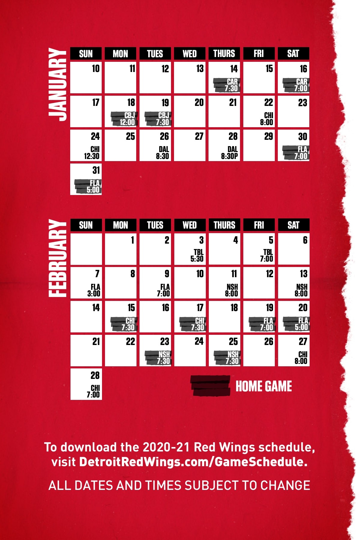 Printable Schedule Red Wings