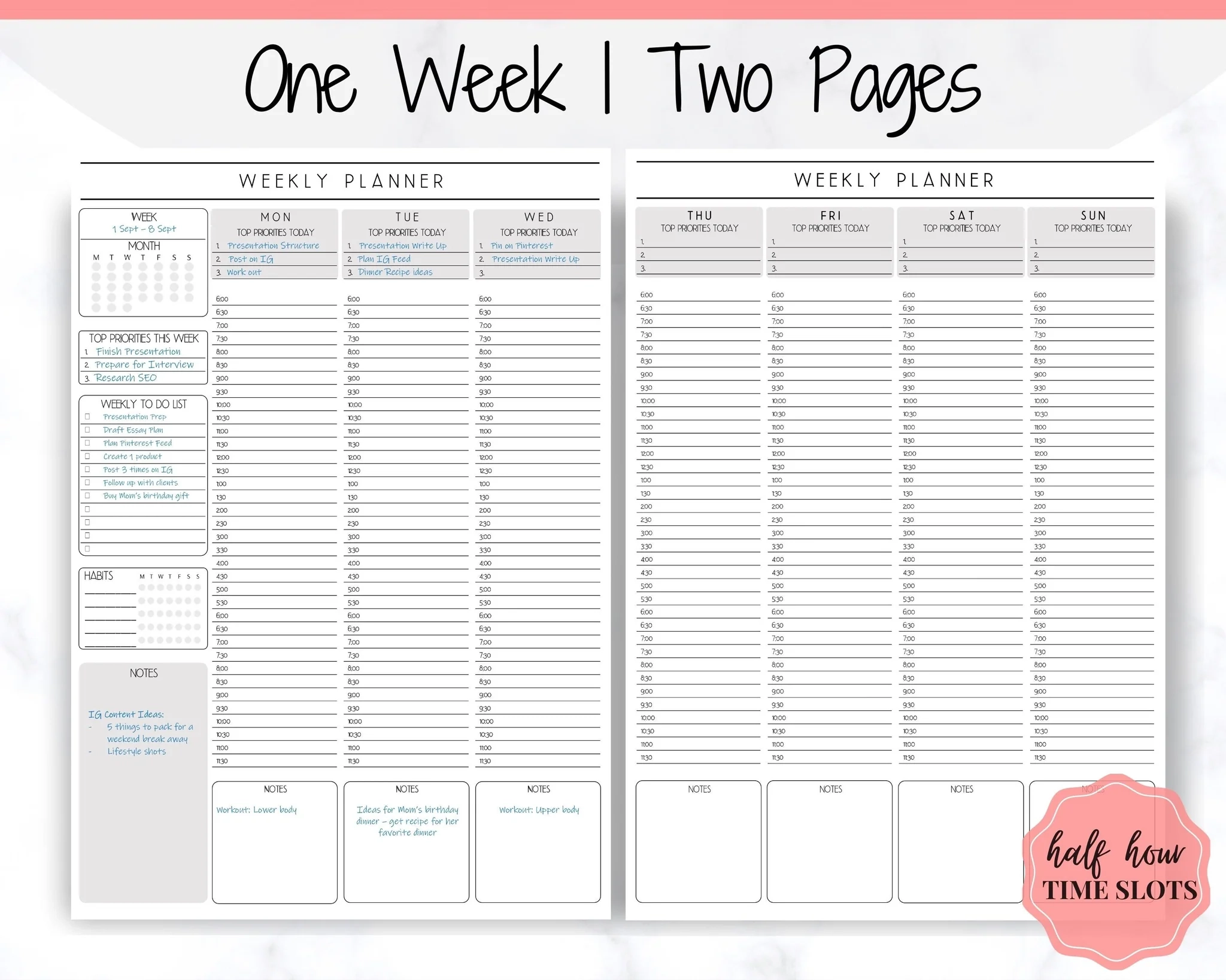 2022 Weekly Planner Printable Template Hourly Planner Templates