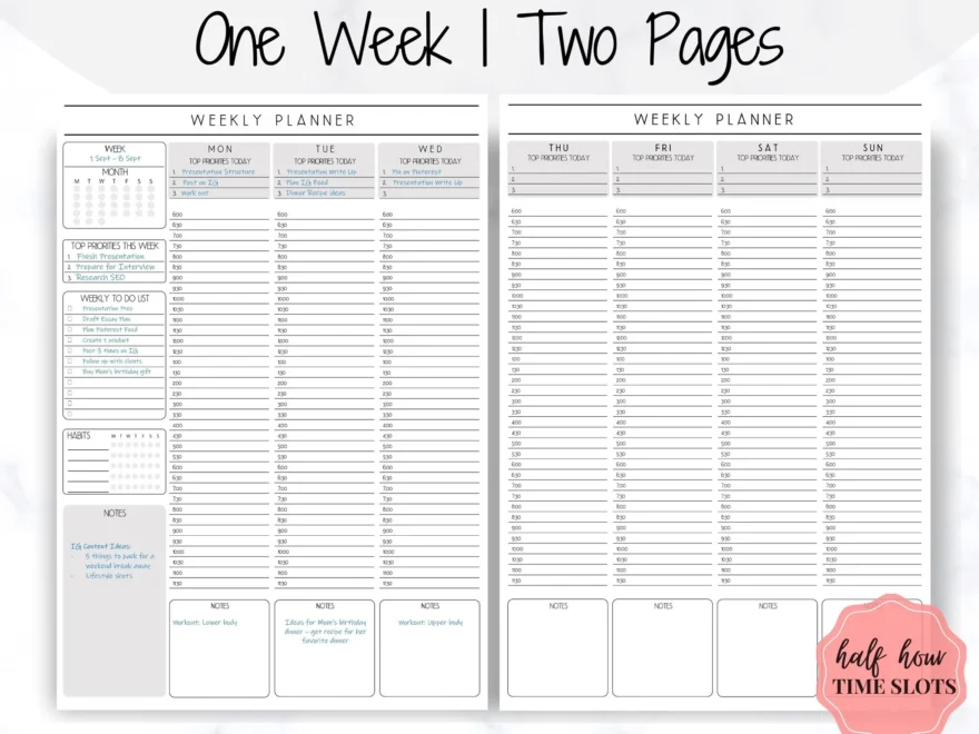 2022 Weekly Planner Printable Template Hourly Planner Templates