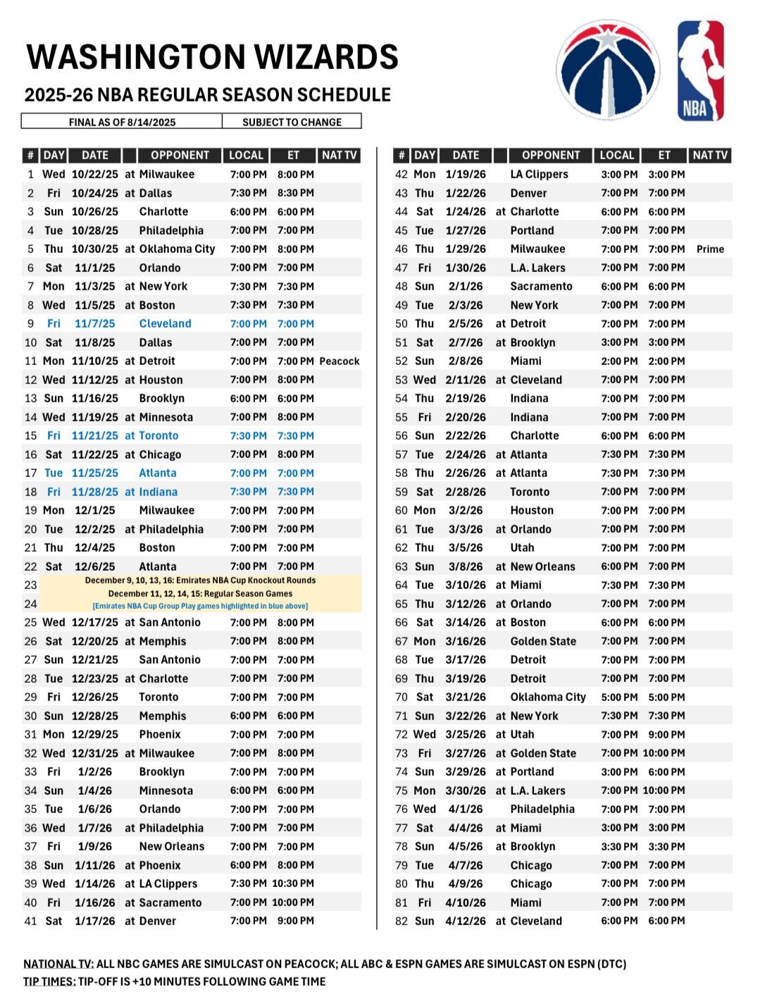 2025 26 WIZARDS SCHEDULE IS HERE R washingtonwizards