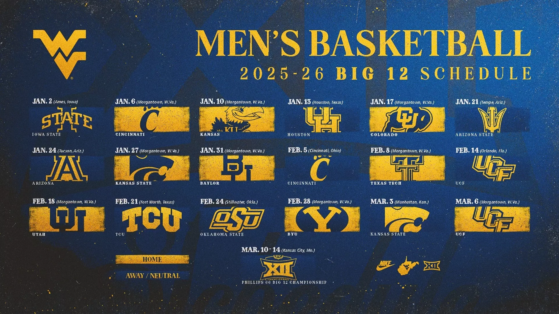 2025 26 WVU Men s Basketball Big 12 Schedule West Virginia University Athletics