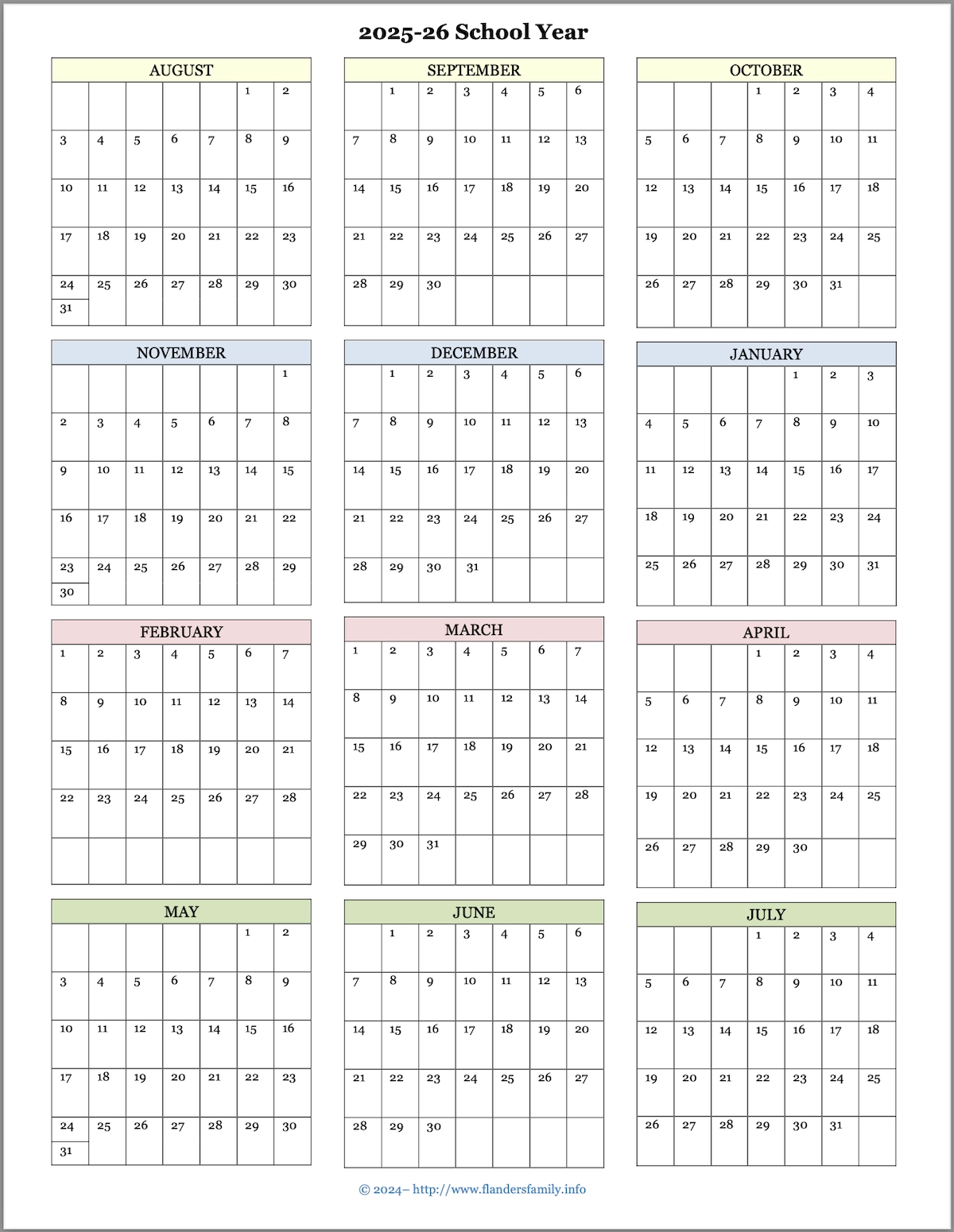 Printable 2025-26 Academic Planner