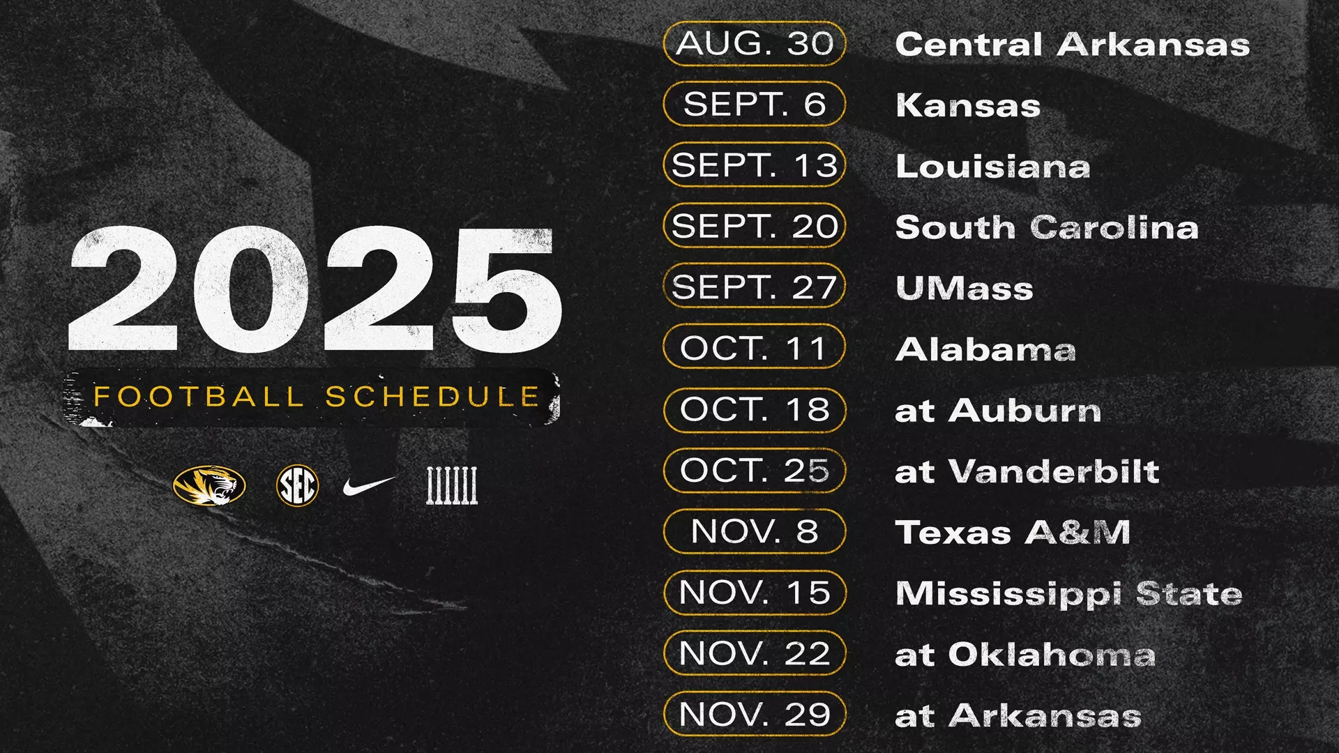 2025 Mizzou Football Schedule Announced University Of Missouri Athletics