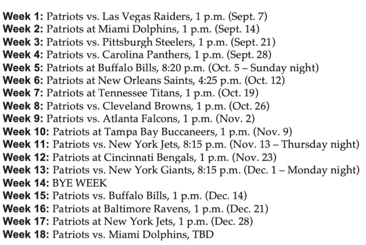 2025 New England Patriots Schedule R Patriots