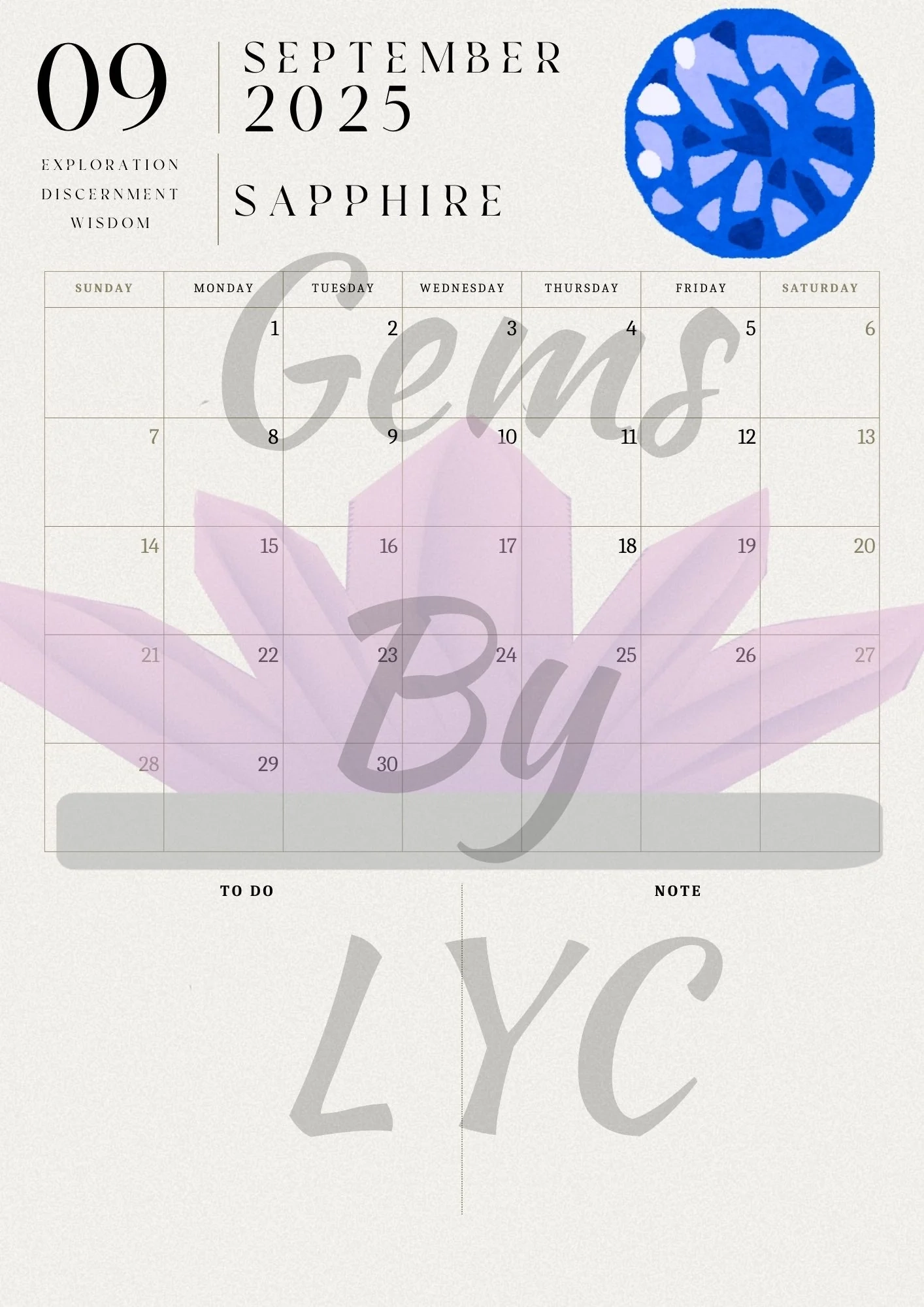 2025 Printable Gemstone Calendar Gems By LYC