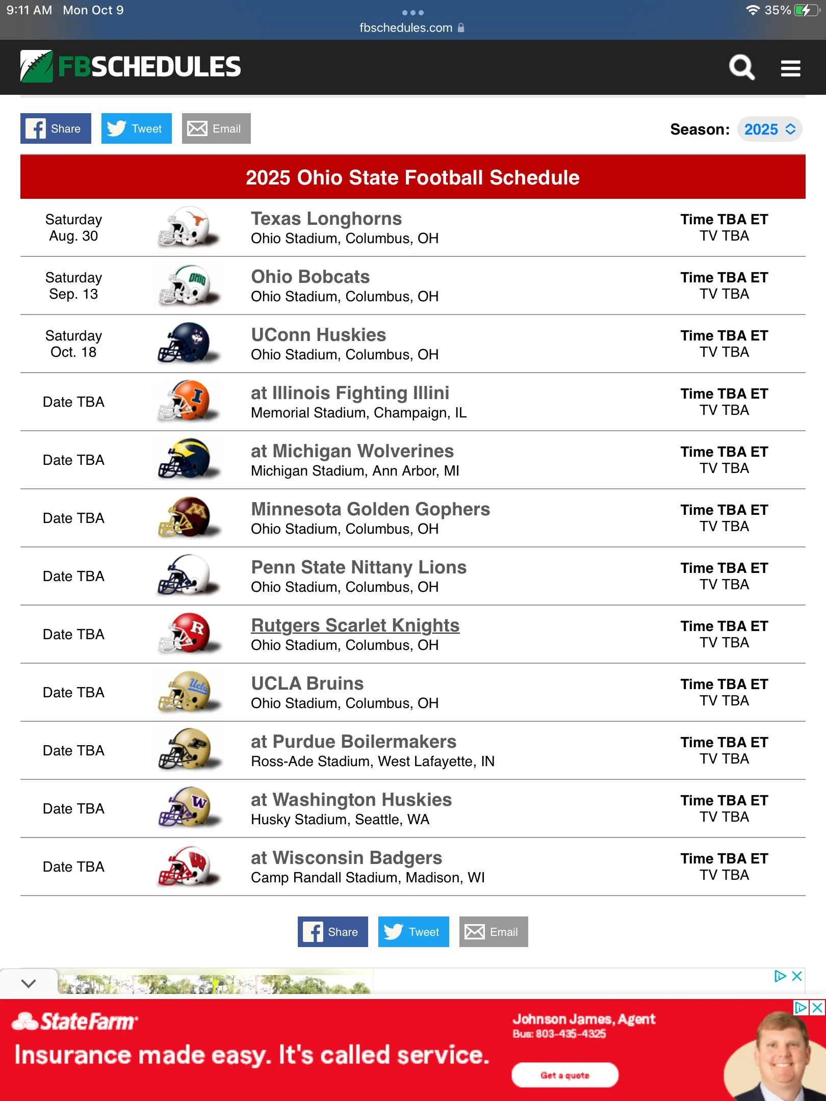 2026 Ohio State Football Schedule Printable