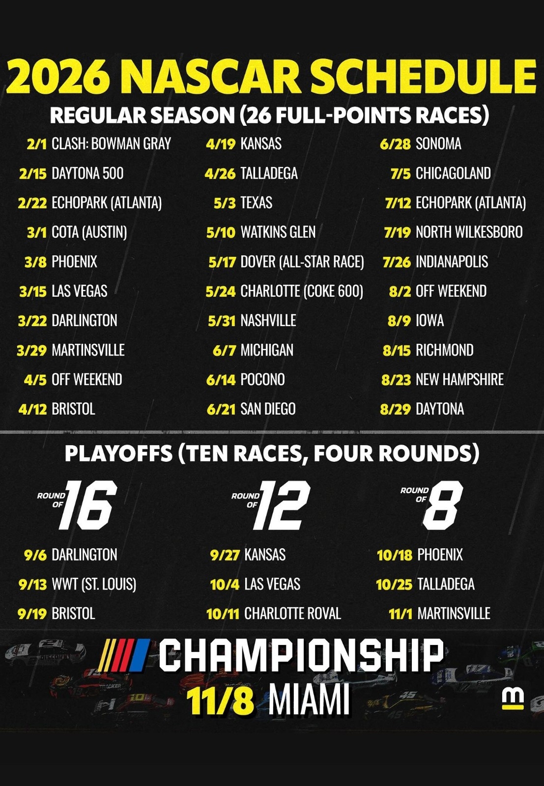 2026 Nascar Schedule Printable Winners
