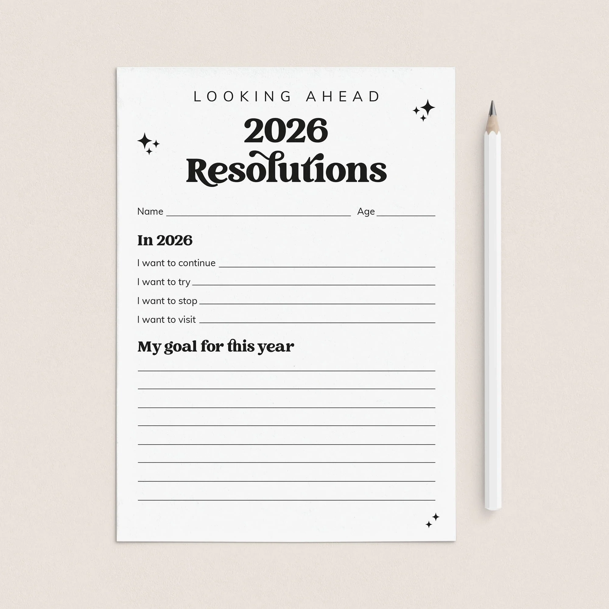 2026 New Years Resolutions List Printable 2026 New Years Resolutions List Printable