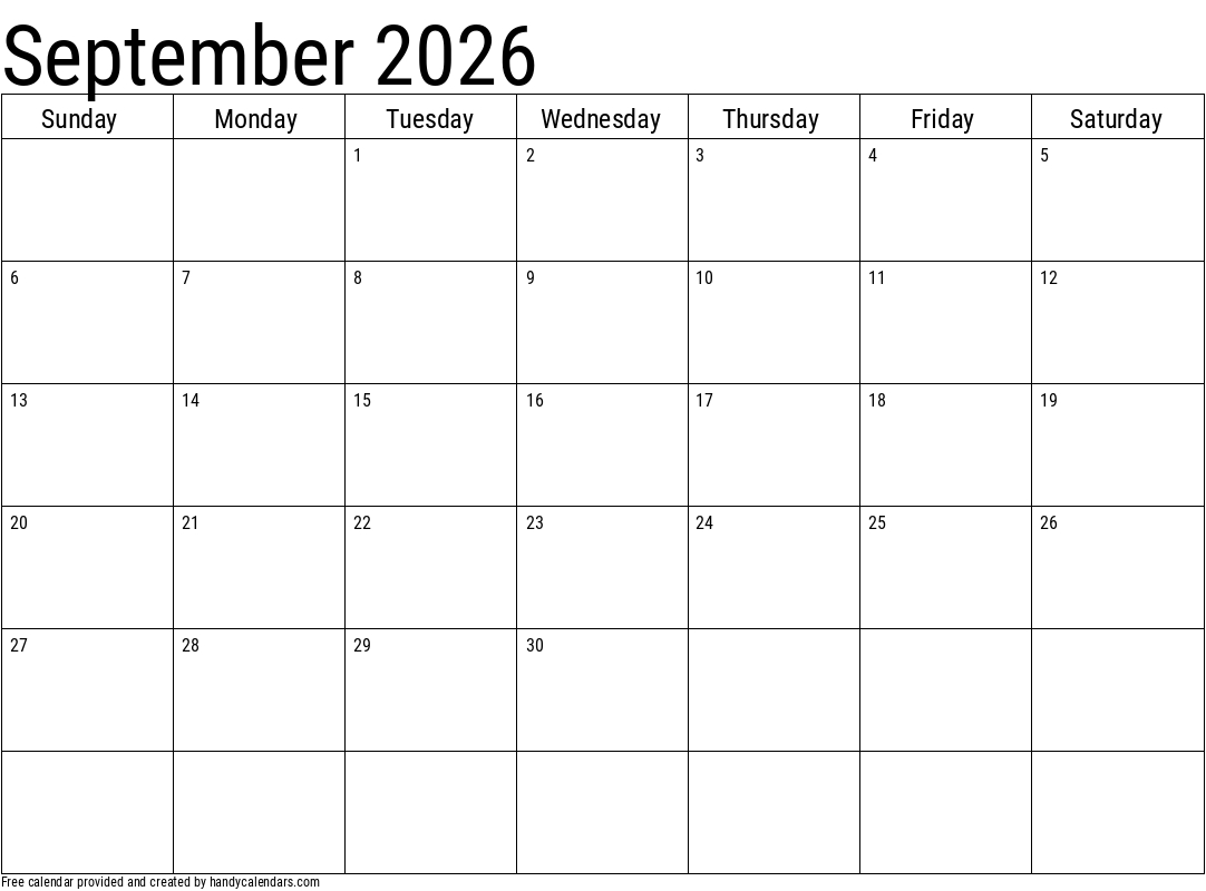 2026 September Calendars Handy Calendars 2026 September Calendars Handy Calendars