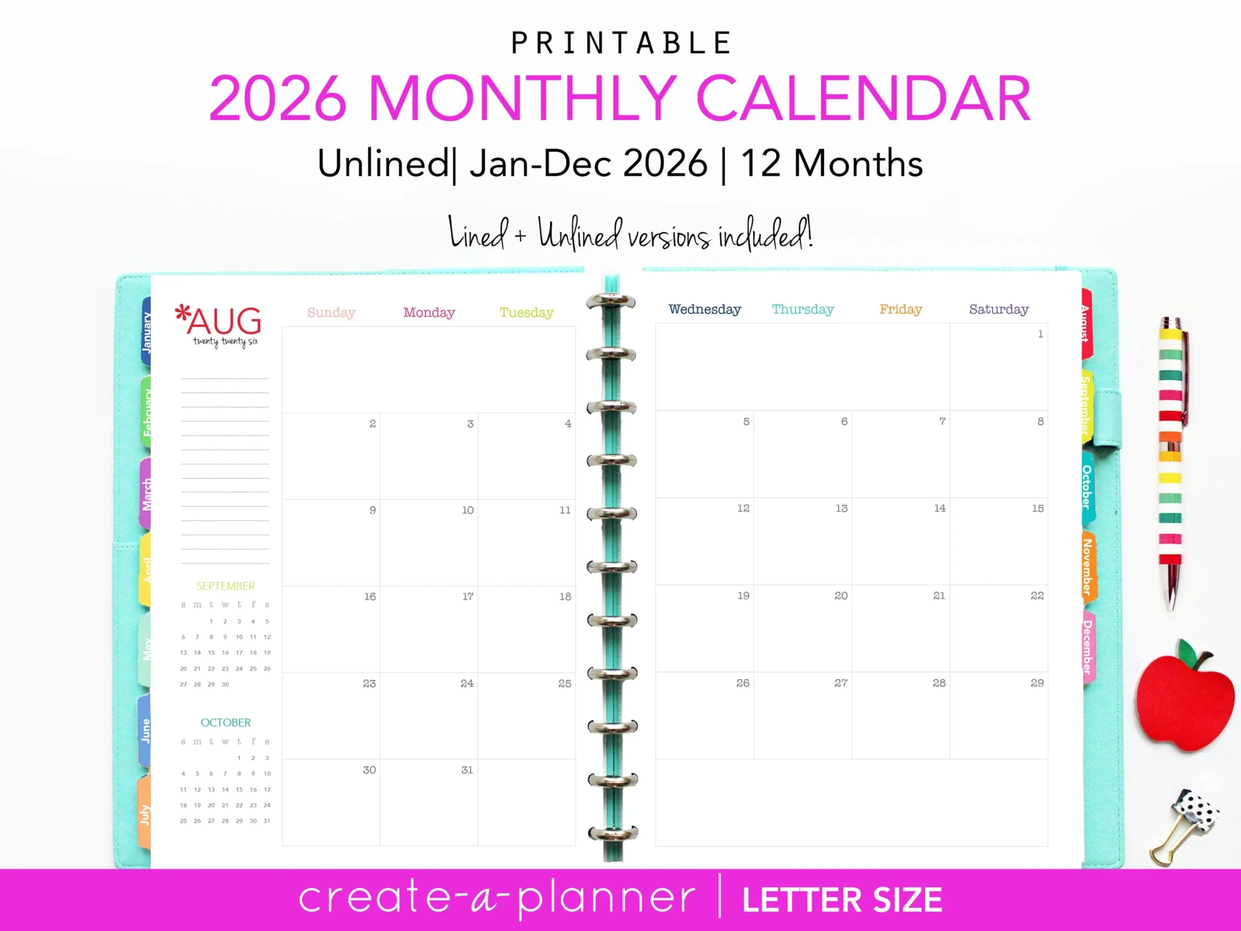 Printable Happy Planner Calender 2026