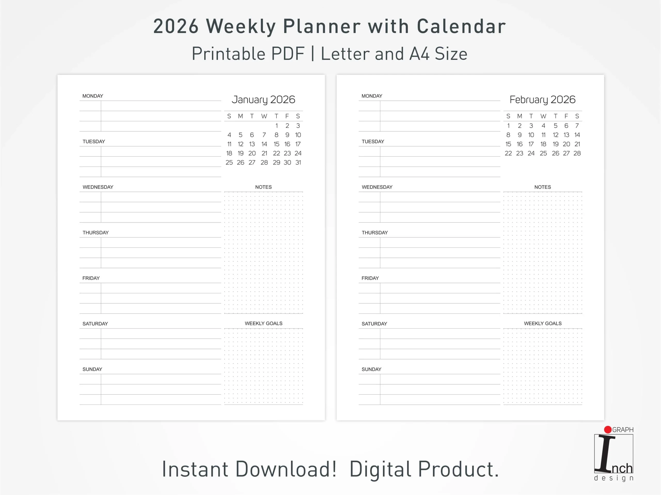 Printable 2026 Wekly Planner