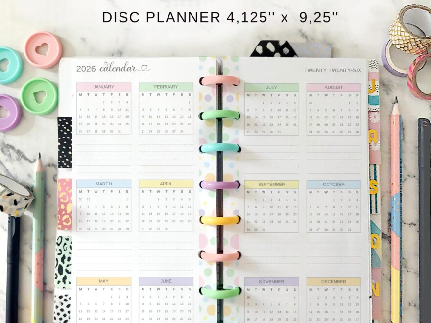2026 Year Calendar Printable Skinny Classic Size Planner Insert Half Sheets Pastel Rainbow Year At A Glance 2026 Future Log Pages PDF Etsy