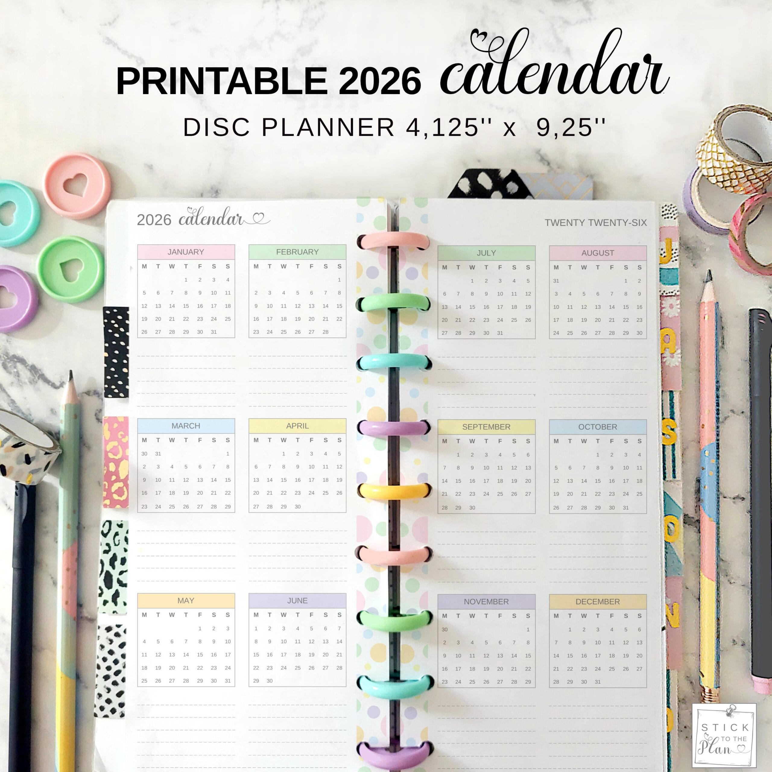 2026 Year Calendar Printable Skinny Classic Size Planner Insert Half Sheets Pastel Rainbow Year At A Glance 2026 Future Log Pages PDF Etsy