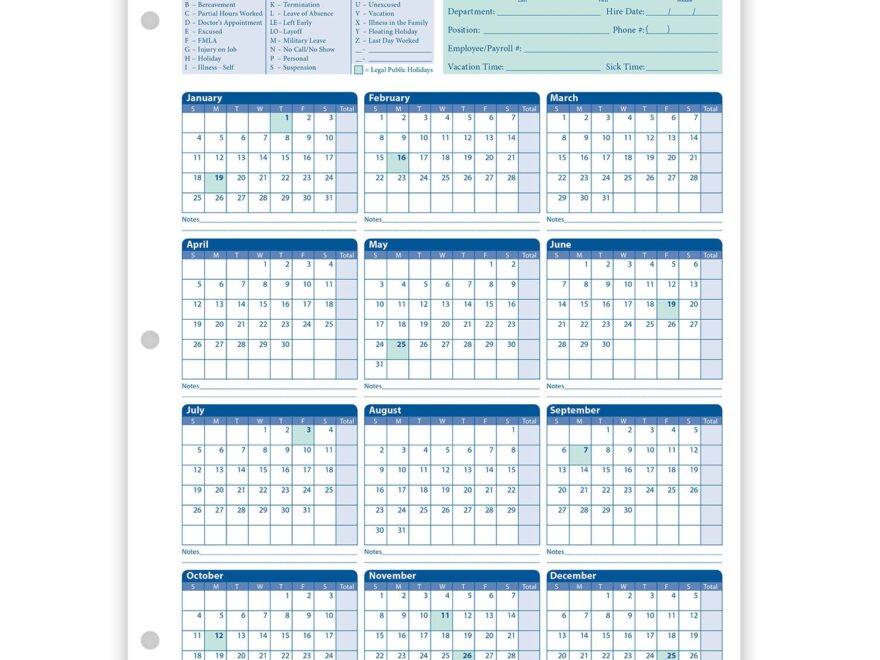 2026 Yearly Employee Attendance Calendar Yearly Calendar HRdirect