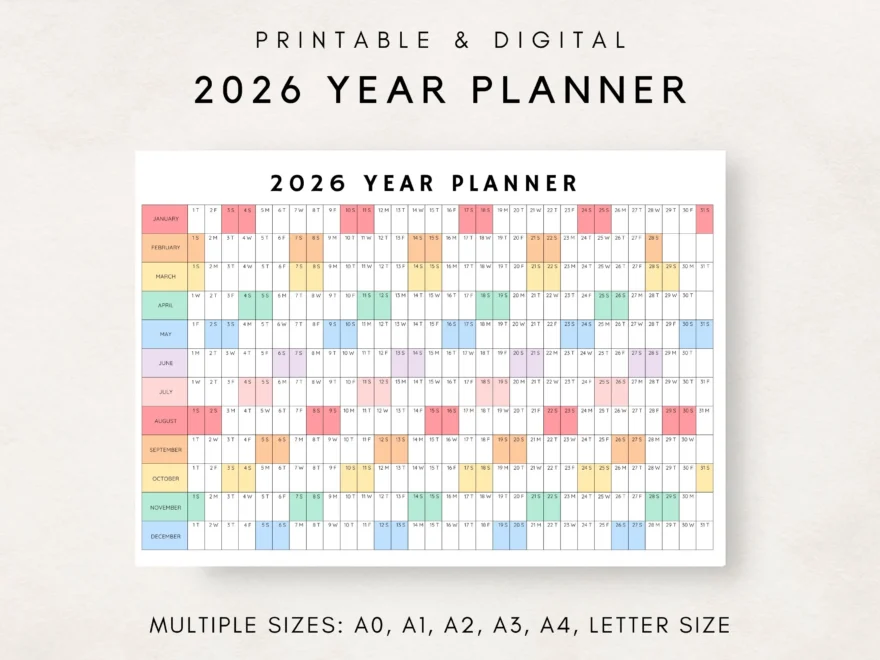 2026 Yearly Planner 2026 Year Planner Printable Yearly Planning Calendar 2026 Agenda Yearly Wall Calendar Year At A Glance 2026 Plan Etsy