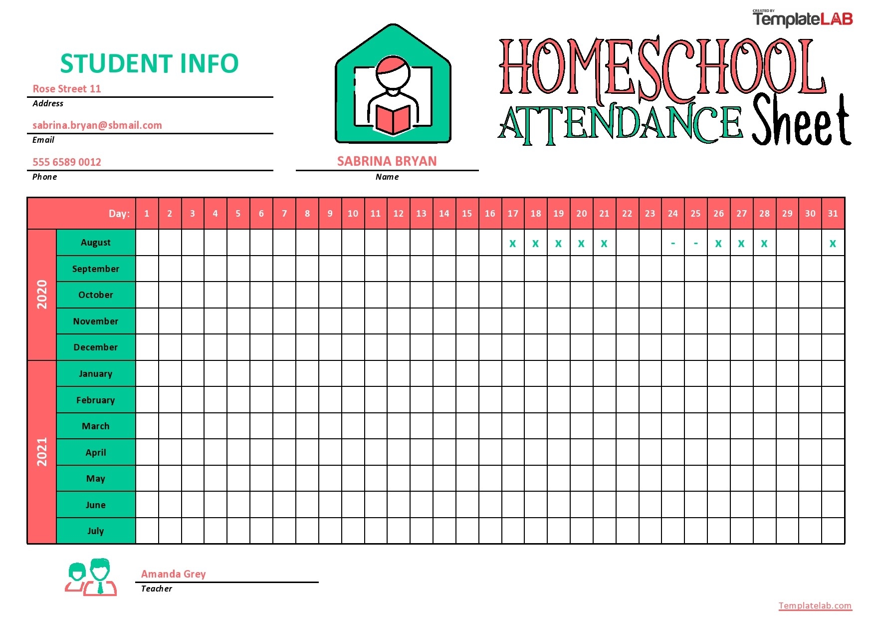 Homeschool Attendance Sheet Printable