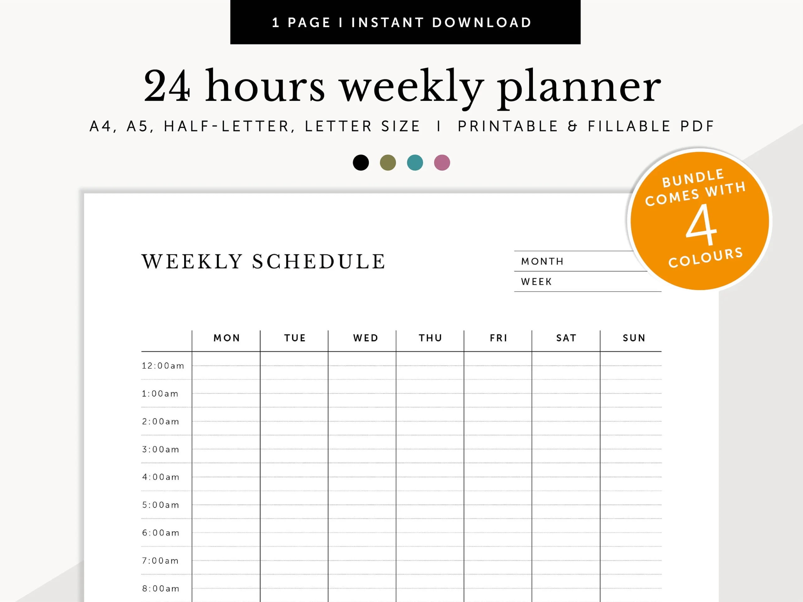 Printable 24 Hour Weekly Schedule
