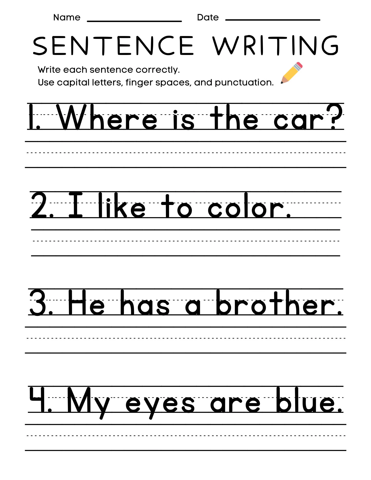 25 Printable Sentence Writing Worksheets Write The Sentence Worksheets Practice Writing Activity 1st 3rd Grade ELA Worksheets Etsy