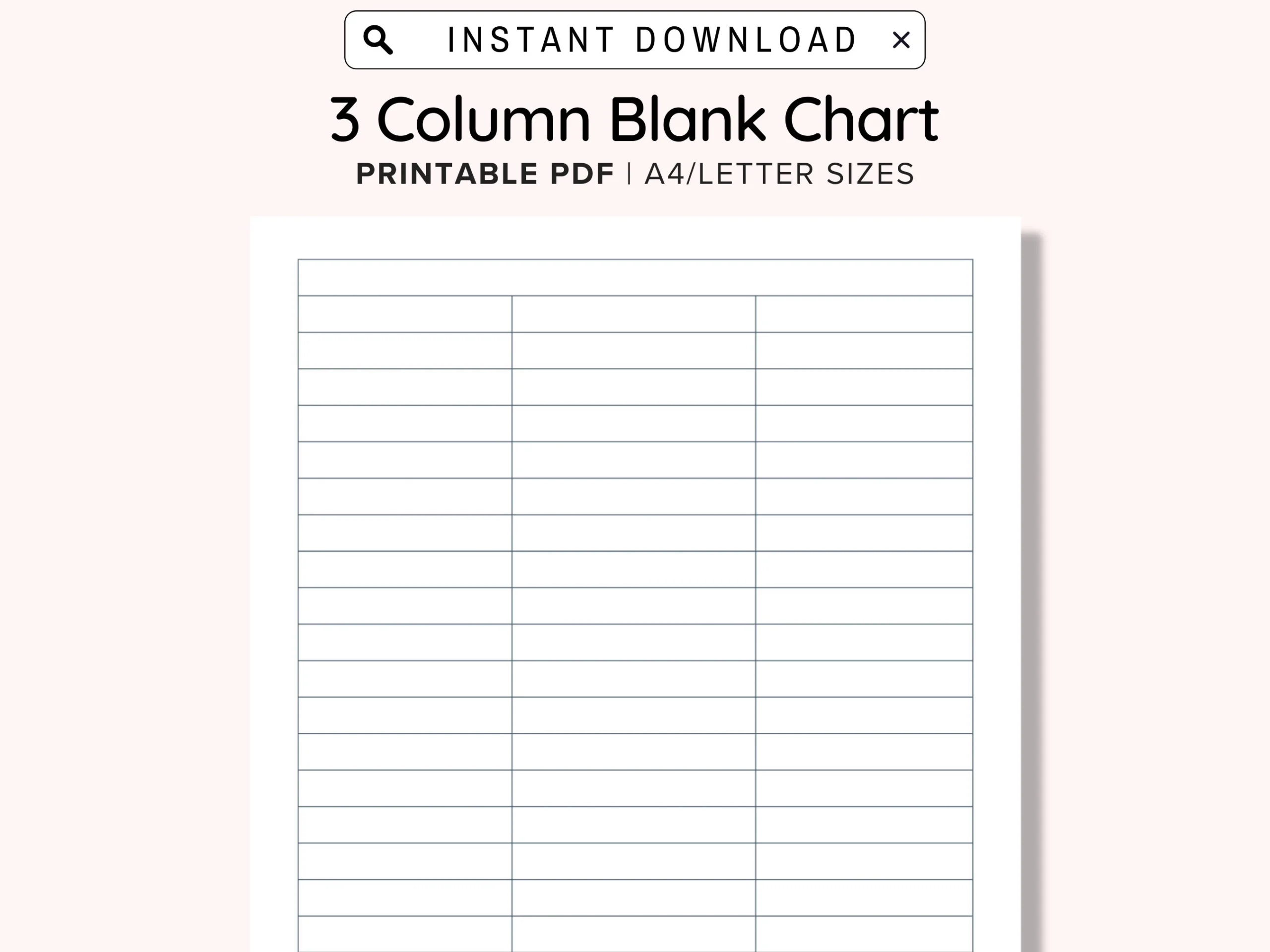 3 Blank Columns Chart Text Input Print And Write Printable Digital Download Blank Column Template Printable Columns Columns W Title PDF Etsy