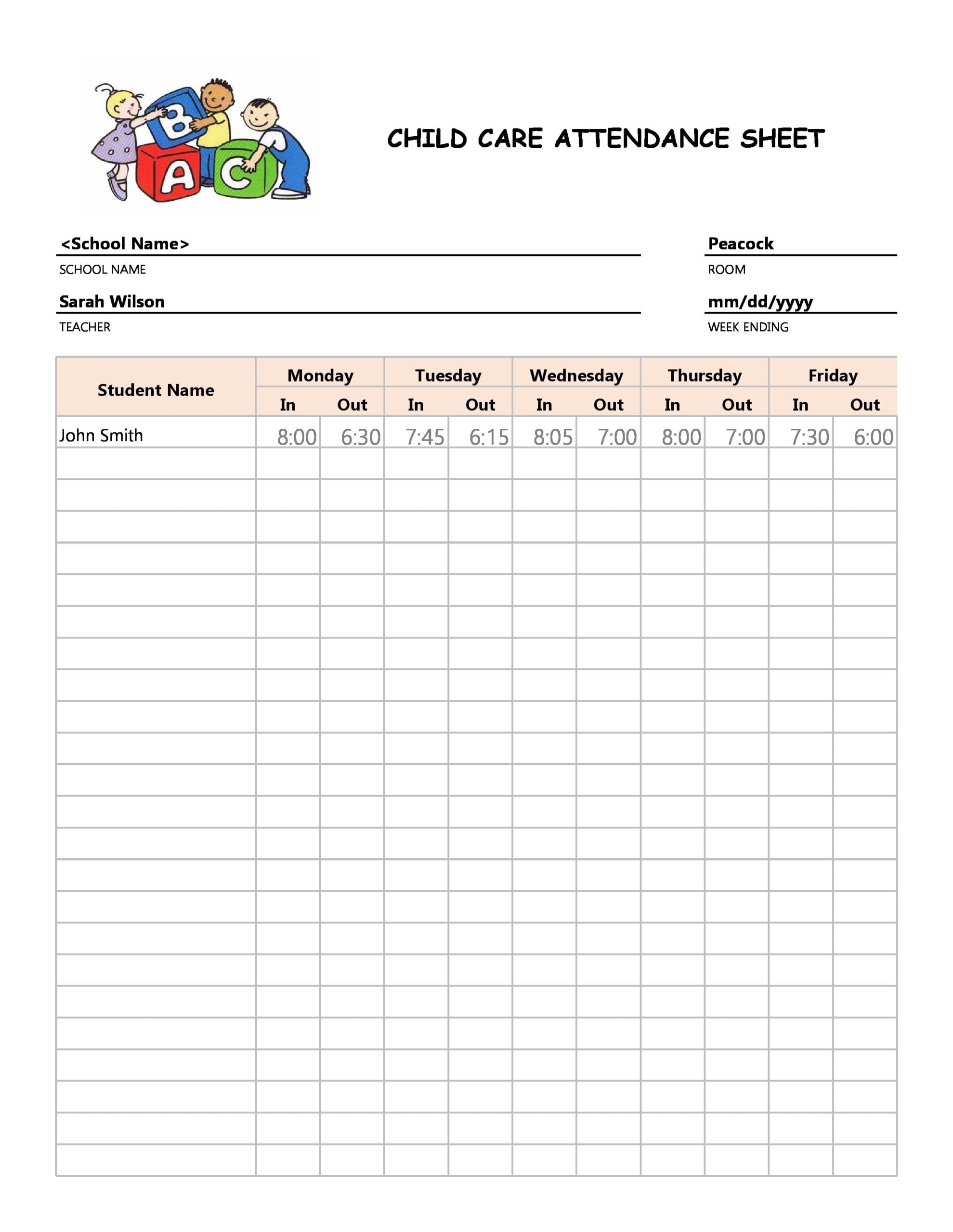 Free Printable Attendance Sheets Preschool