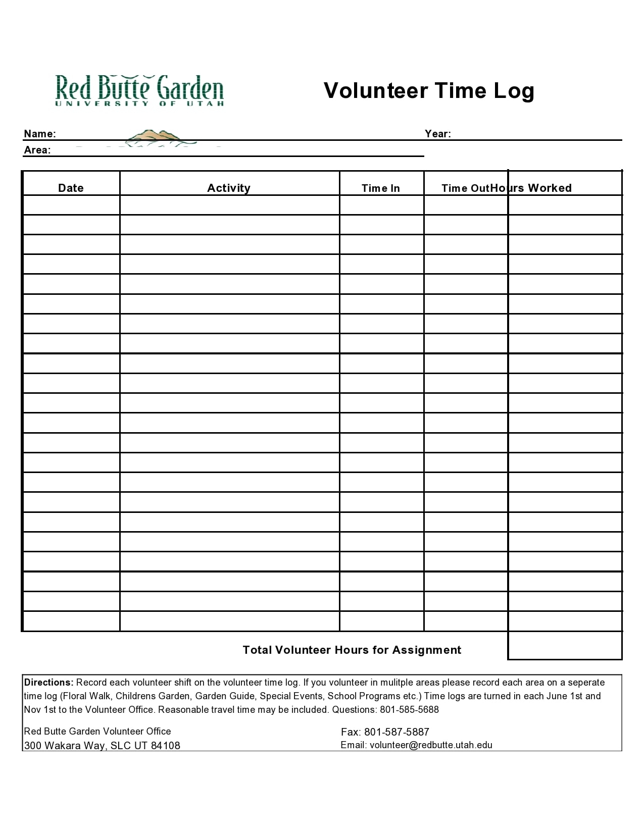 Printable Job Log Sheet