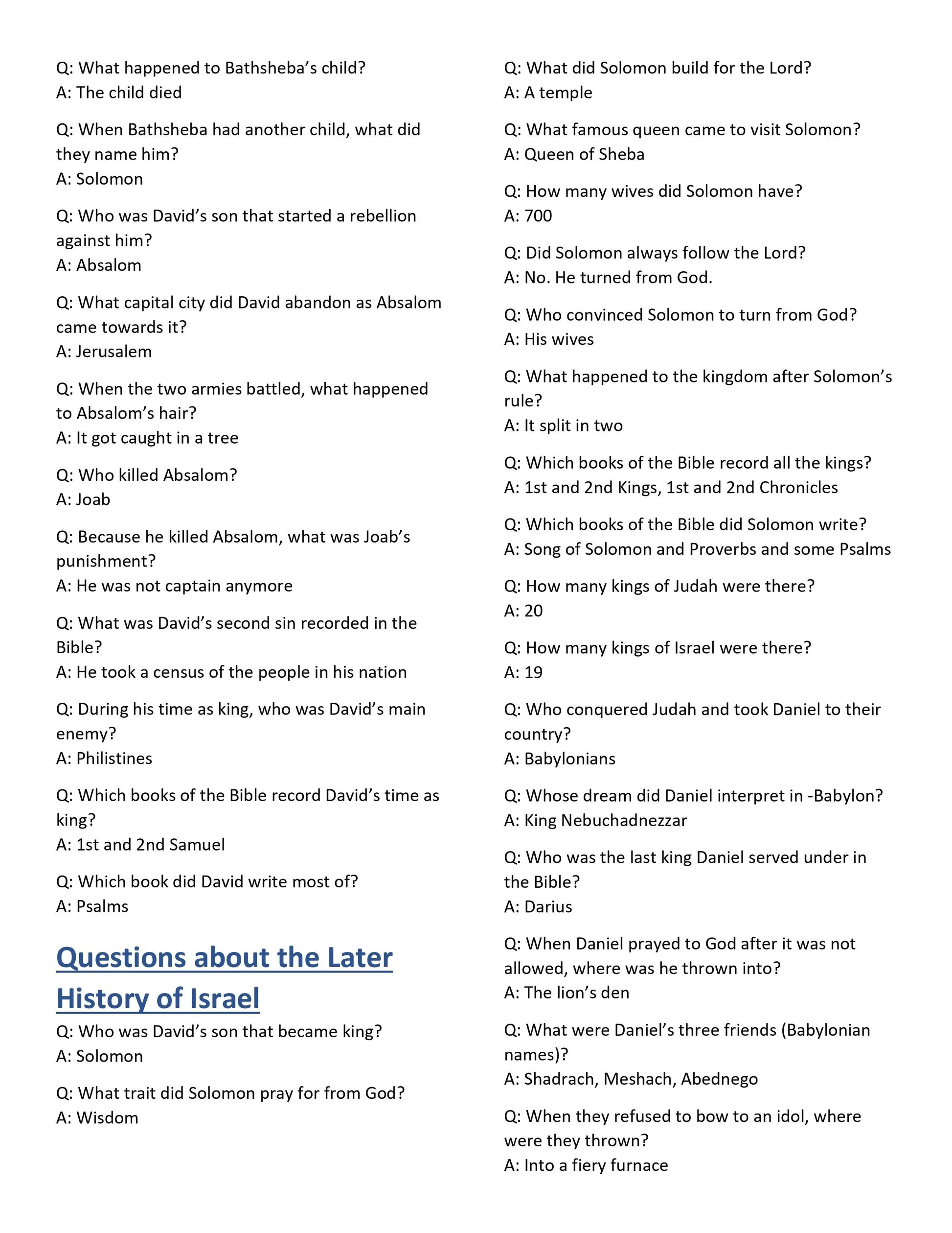 Bible Trivia Quiz Printable