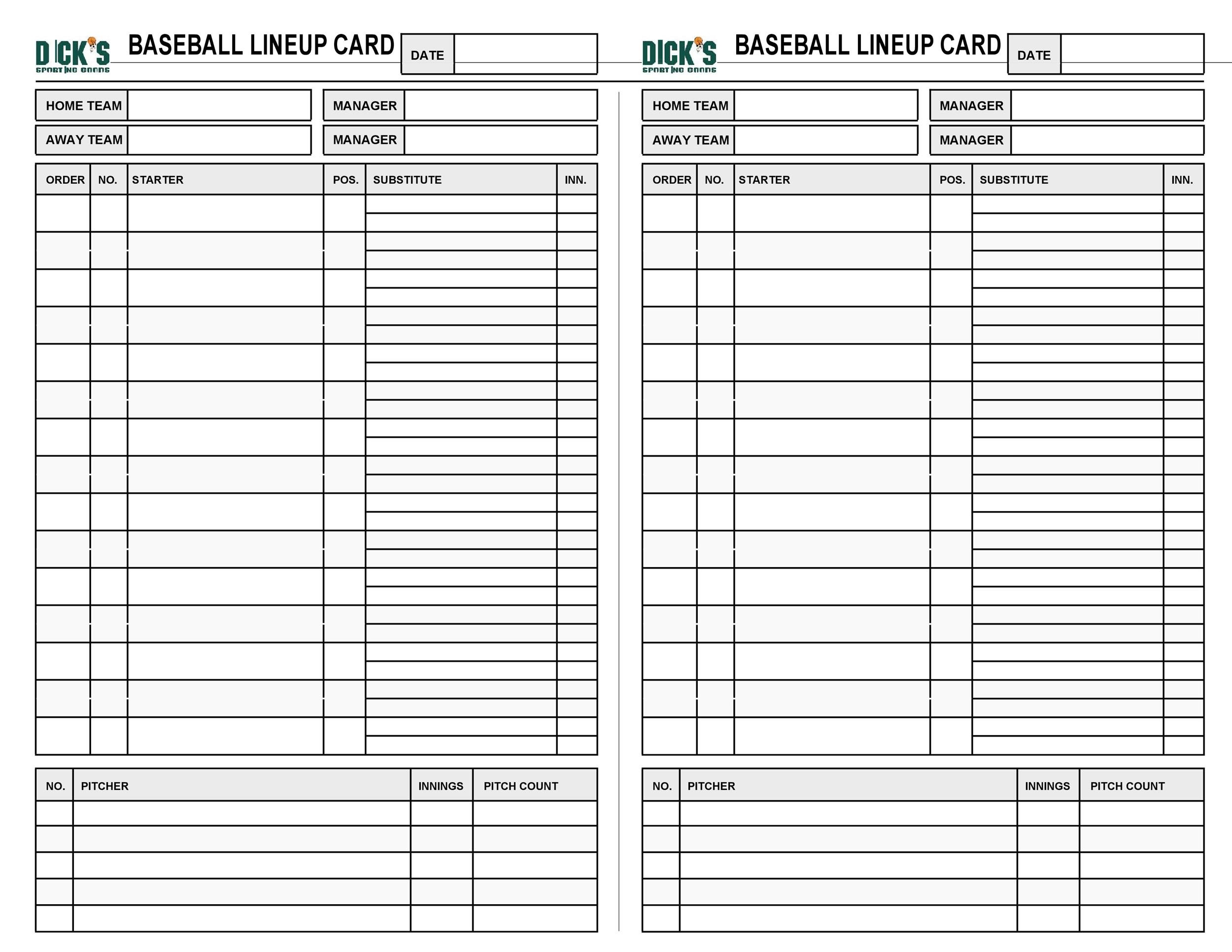 Free Printable Batting Order Sheet