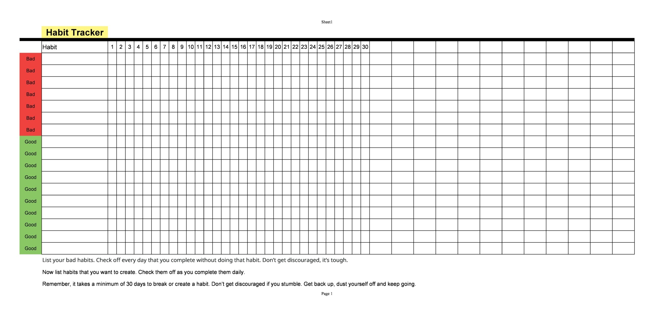 Customizable Habit Chart Printable Free