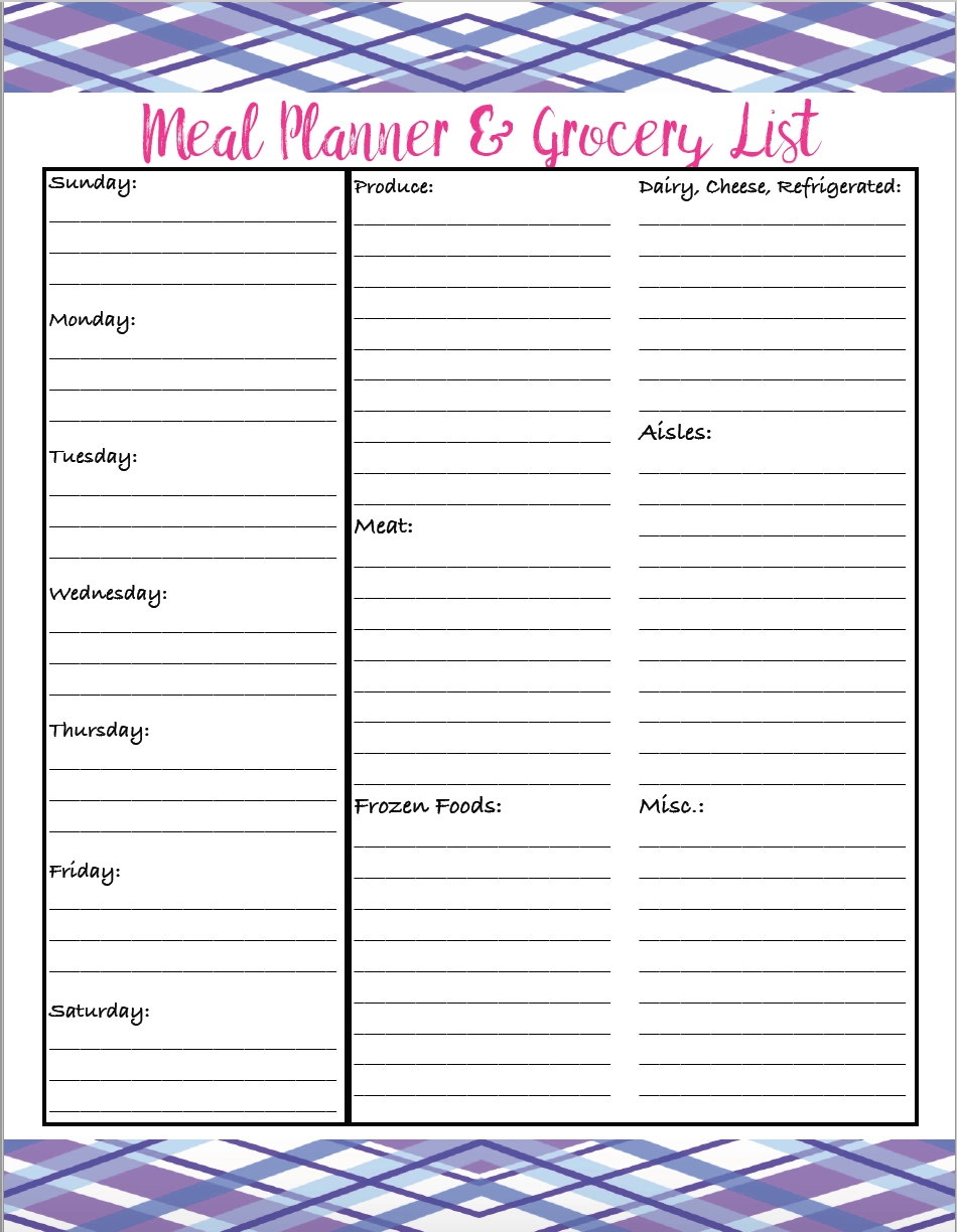 Printable Meal Planning And Grocery List