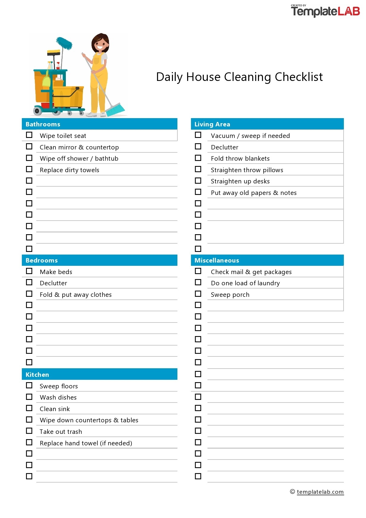 Printable Cleaning List Template